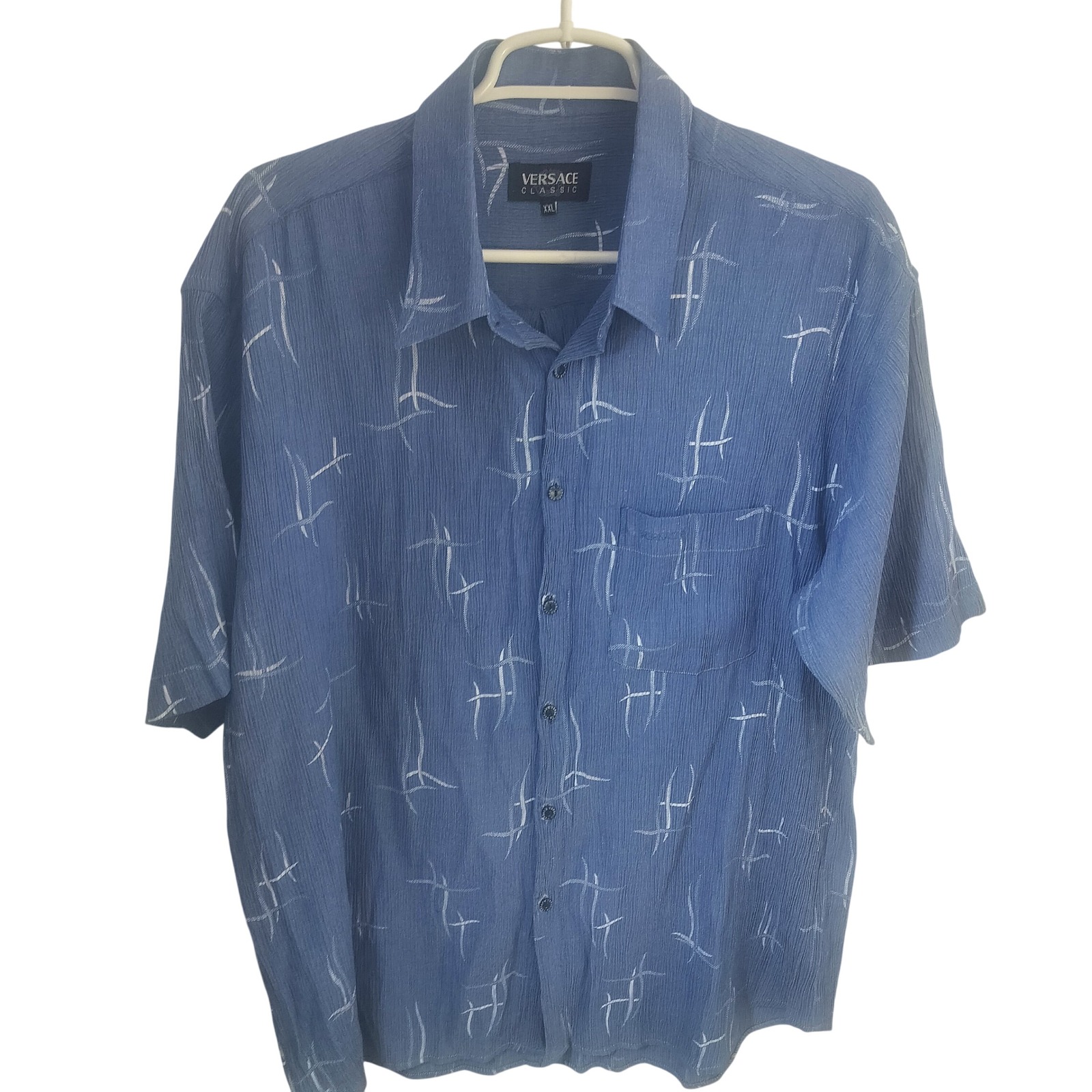 Versace Classic Mens Xxl Blue Abstract Print Short Sleeve Button Down Shirt
